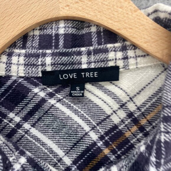 Love Tree Shirt Womens Small Navy Plaid Flannel Button Up Collared Long Sleeve - Picture 5 of 10
